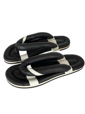 Isabel Marant Ecksen Black White Leather Padded Puffy Thong Sandal Size 37 US 7